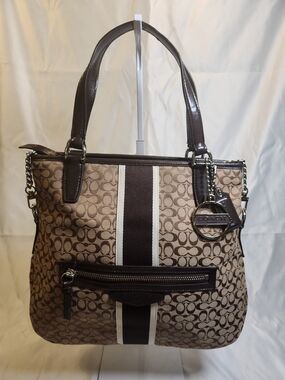 Coach Signature Stripe Foldover Crossbody Tote Bag (style code F27024)